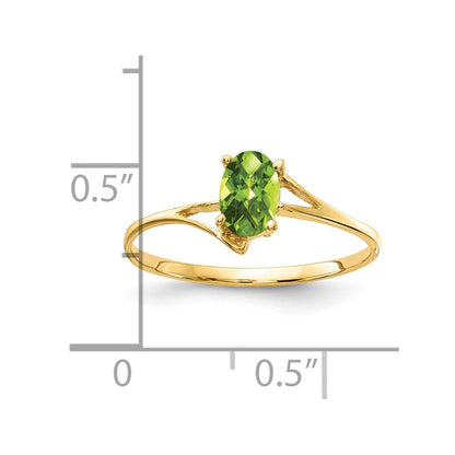 14K Gelbgold ovaler Peridot-Ring mit Schachbrettschliff, 6x4 mm