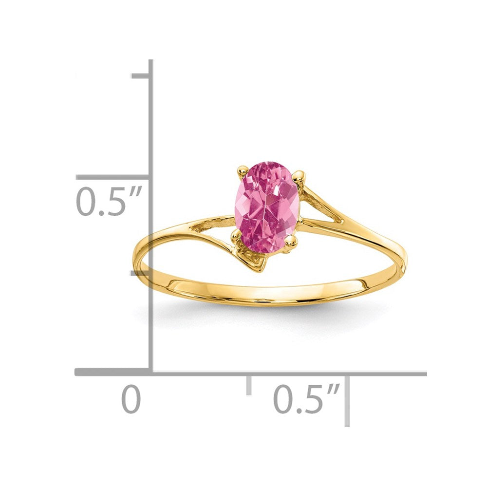 14K Gelbgold Ring mit ovalem rosa Turmalin, 6x4mm