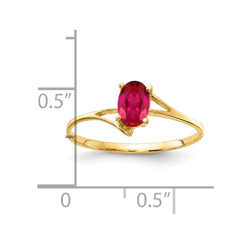 14K Gelbgold Ring mit ovalem Rubin, 6x4mm