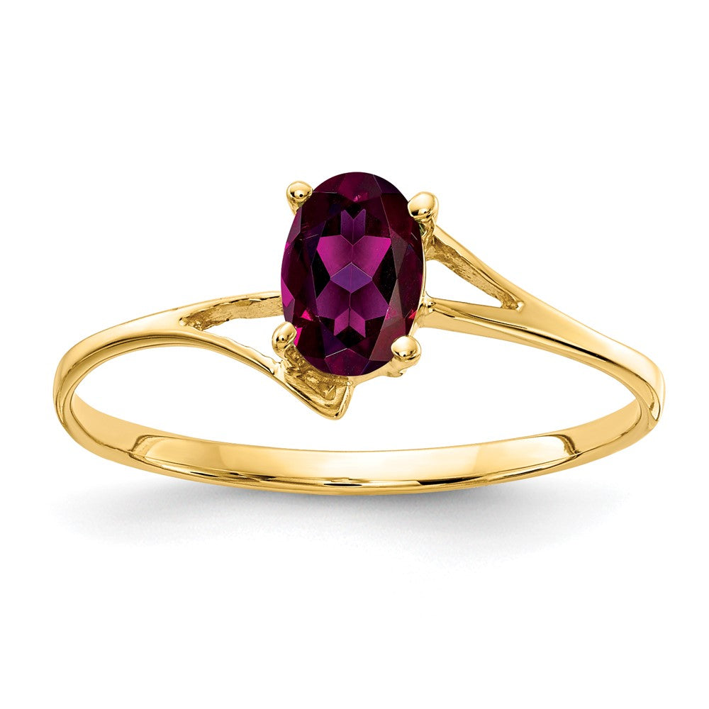 Ovalring aus 14K Gelbgold mit 6x4 mm Rhodolith-Granat