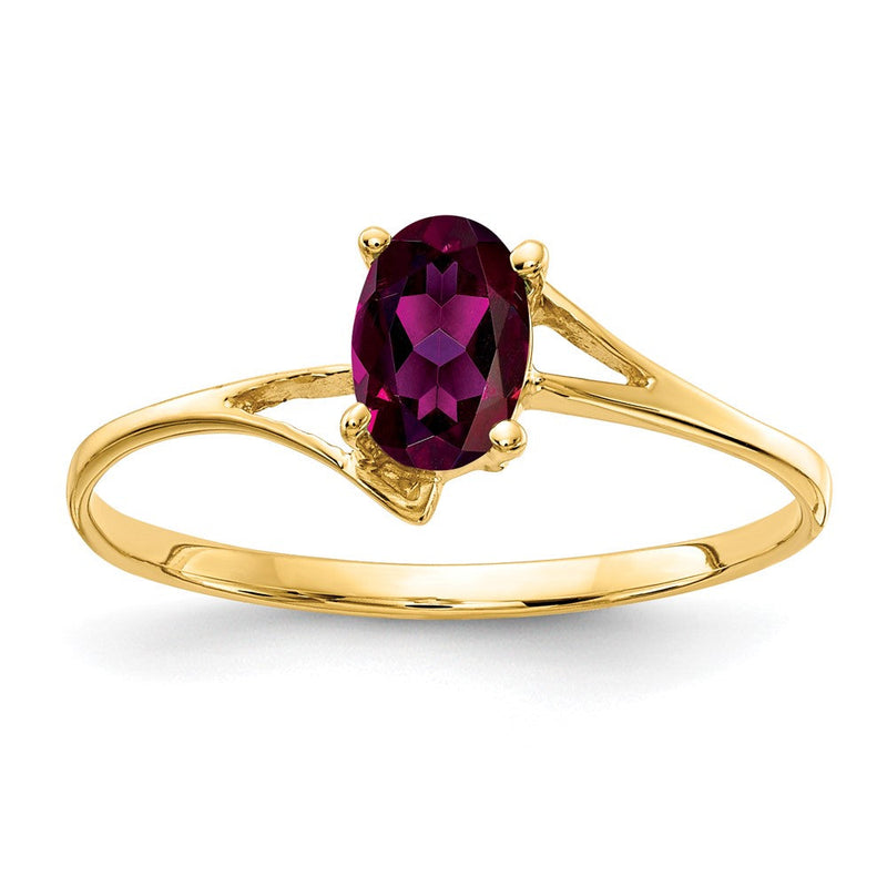Ovalring aus 14K Gelbgold mit 6x4 mm Rhodolith-Granat