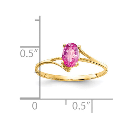 14K Gelbgold Ring mit ovalem rosa Saphir, 6x4 mm