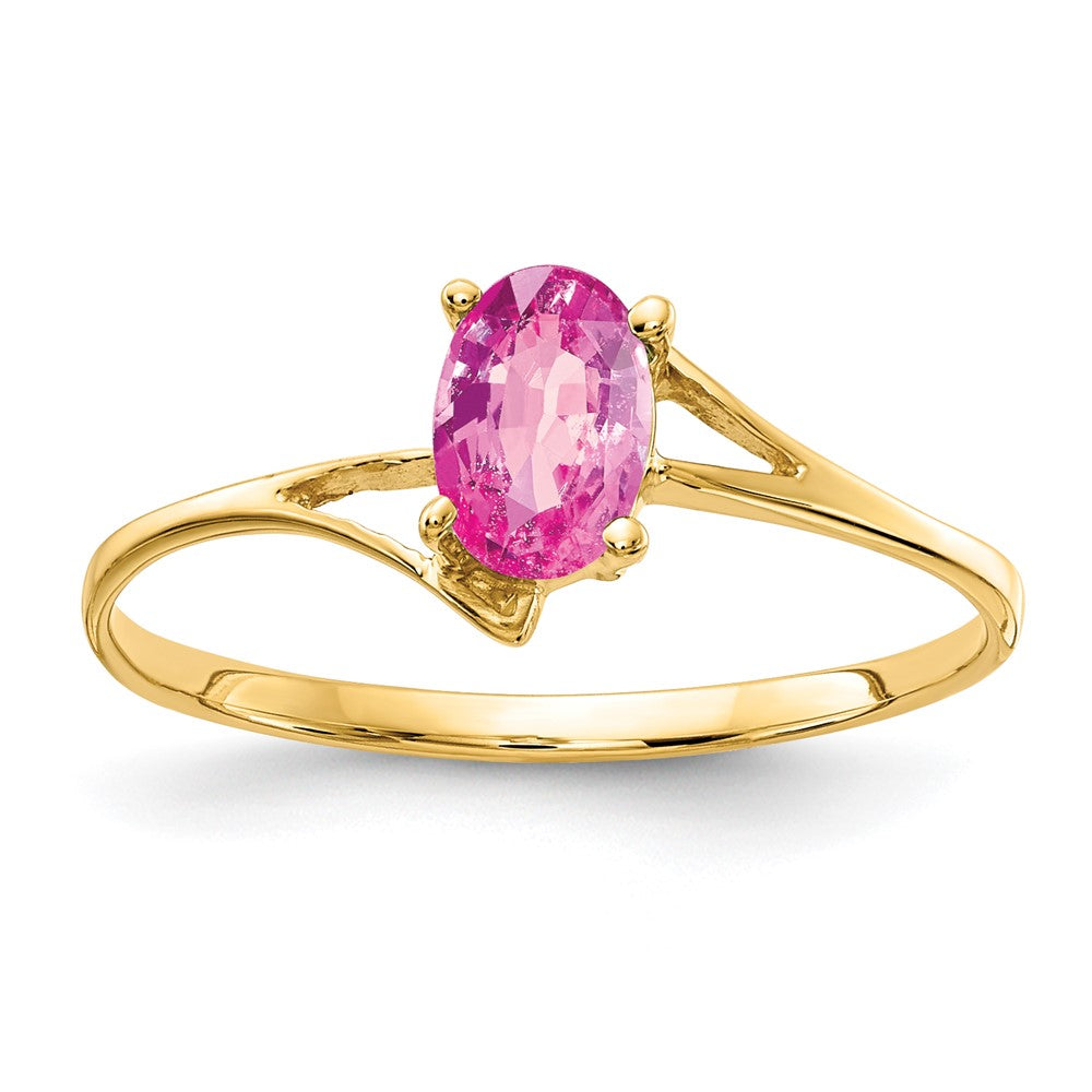 14K Gelbgold Ring mit ovalem rosa Saphir, 6x4 mm
