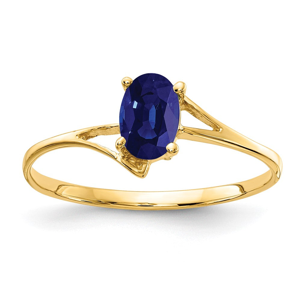 14K Gelbgold Ring mit ovalem Saphir, 6x4 mm
