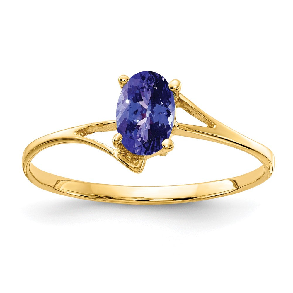 14K Gelbgold Ring mit ovalem Tansanit, 6 x 4 mm