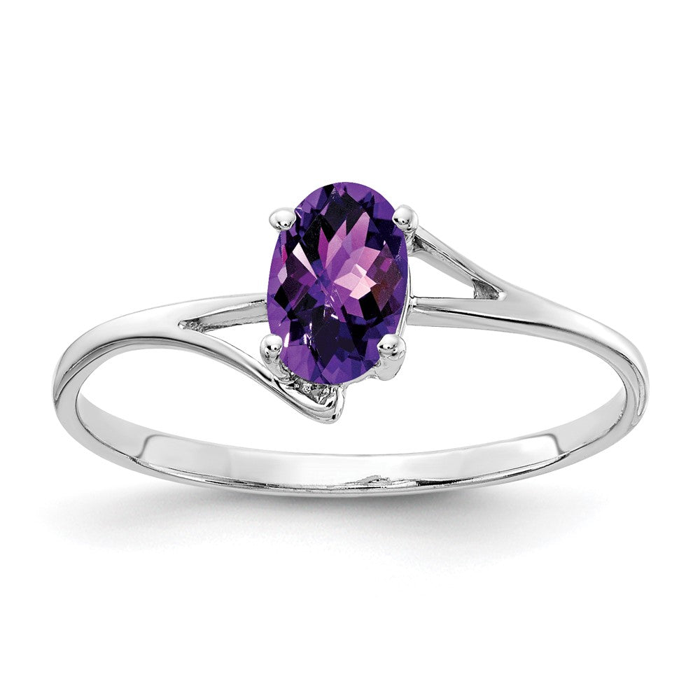 14K Weißgold Ring mit 6x4mm ovalem Amethyst im Schachbrettschliff