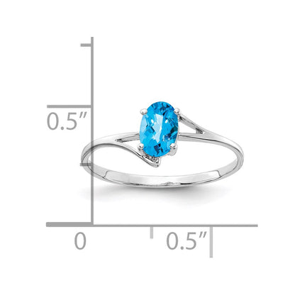 14K Weißgold Ring mit ovalem Blautopas im Karoschliff, 6x4 mm