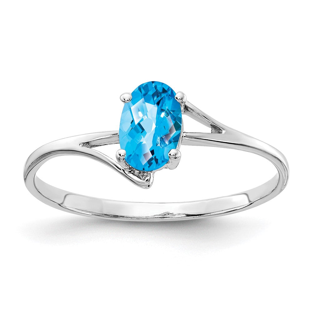 14K Weißgold Ring mit ovalem Blautopas im Karoschliff, 6x4 mm