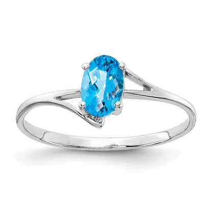 14K Weißgold Ring mit ovalem Blautopas im Karoschliff, 6x4 mm