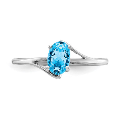 14K Weißgold Ring mit ovalem Blautopas, 6x4mm