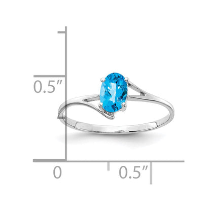 14K Weißgold Ring mit ovalem Blautopas, 6x4mm
