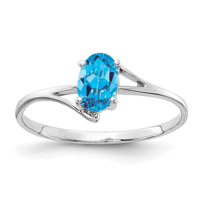 14K Weißgold Ring mit ovalem Blautopas, 6x4mm