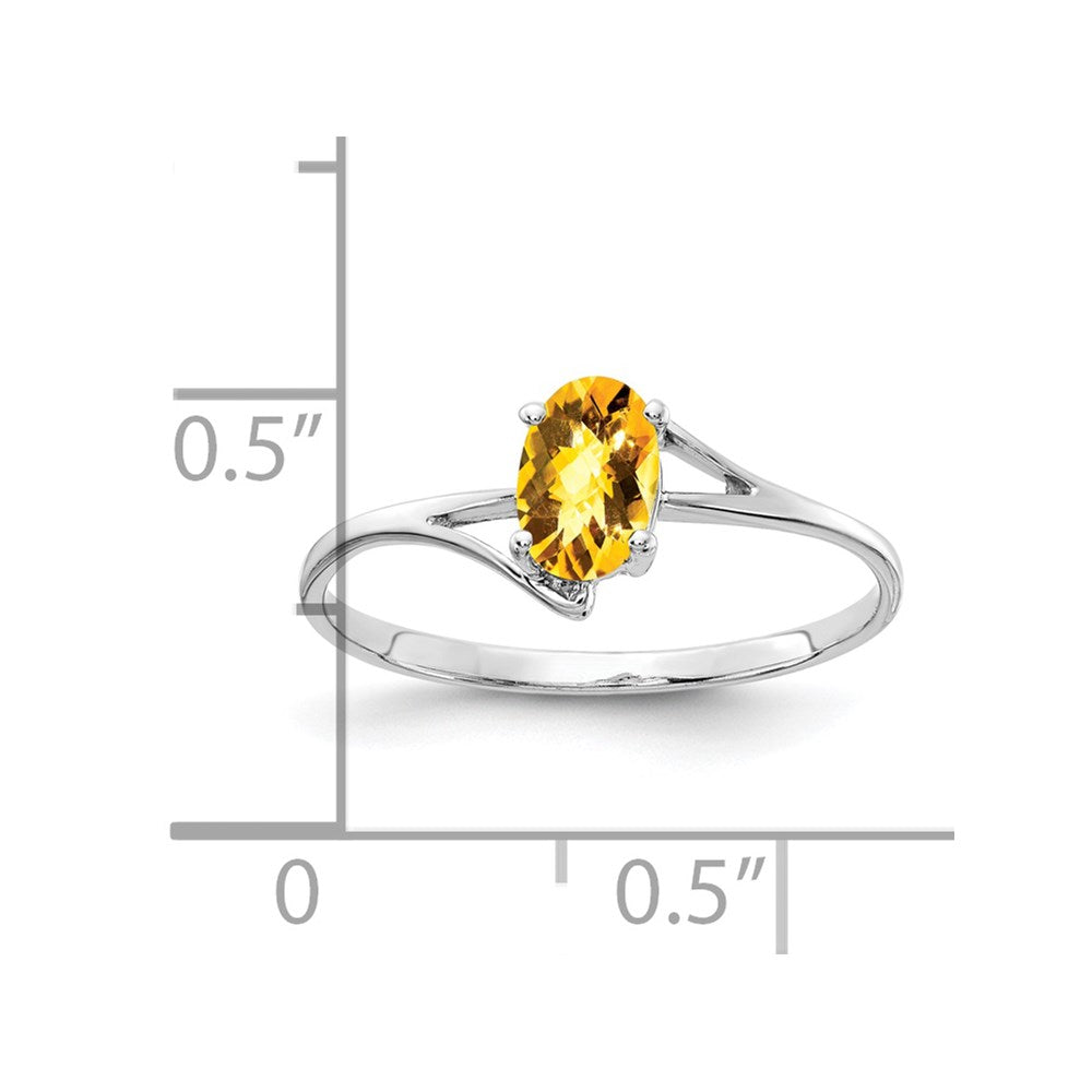 14K Weißgold Ring mit 6x4mm ovalem Citrin im Schachbrettschliff