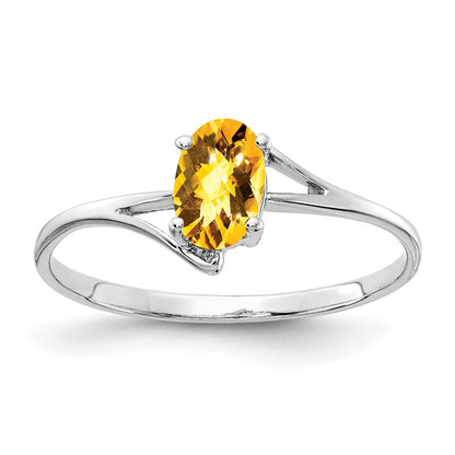 14K Weißgold Ring mit 6x4mm ovalem Citrin im Schachbrettschliff