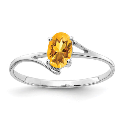 14K Weißgold Ring mit ovalem Citrin, 6x4mm