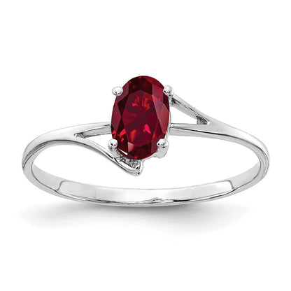 14K Weißgold Ring mit ovalem synthetischem Rubin, 6 x 4 mm