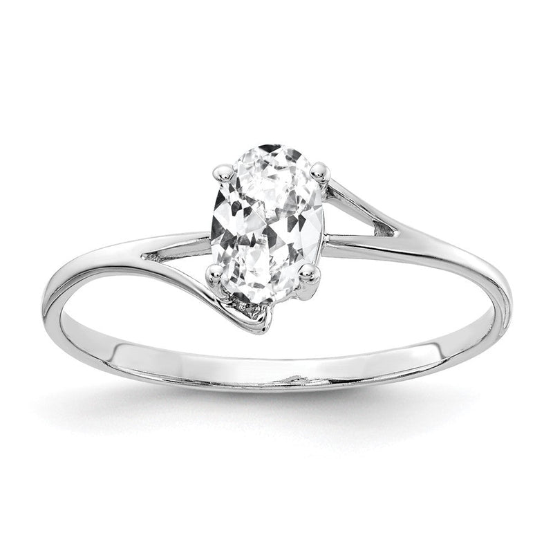 14K Weißgold Ring mit ovalem Zirkonia, 6x4mm