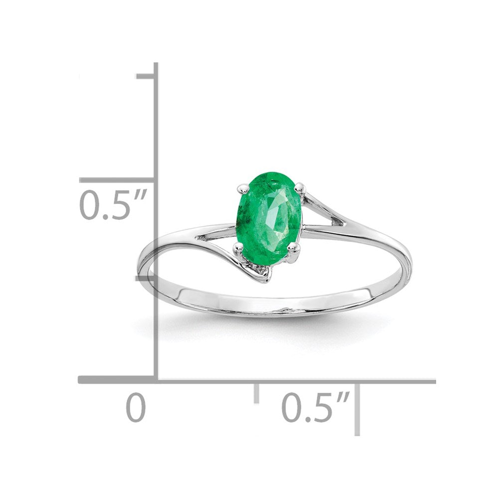 14K Weißgold Ring mit ovalem Smaragd, 6 x 4 mm