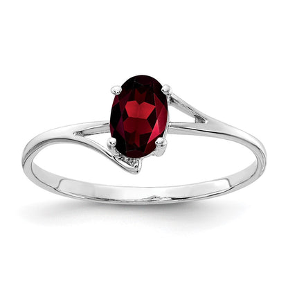 14K Weißgold Ring mit ovalem Granat 6x4mm