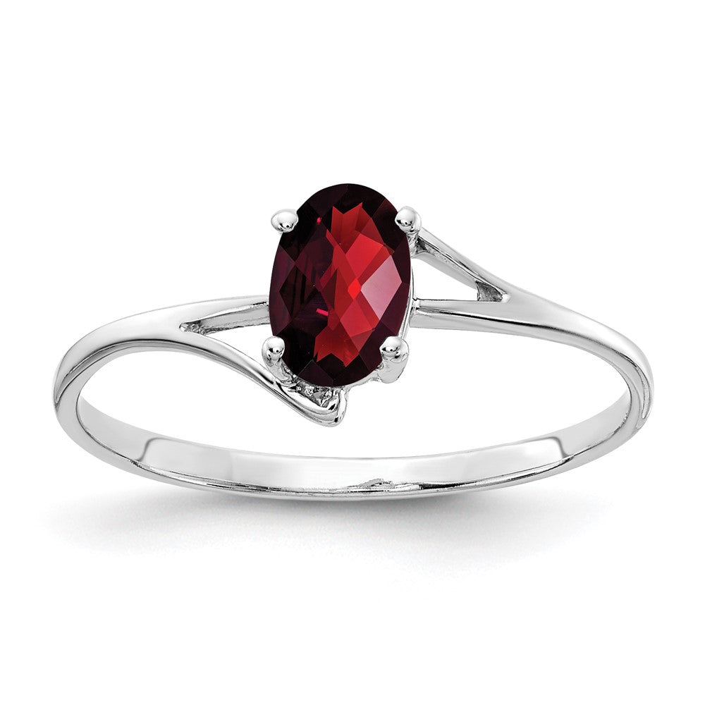 14K Weißgold Ring mit ovalem 6x4mm Karo-Schliff Granat