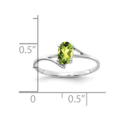 14K Weißgold Ring mit ovalem Peridot, 6x4mm