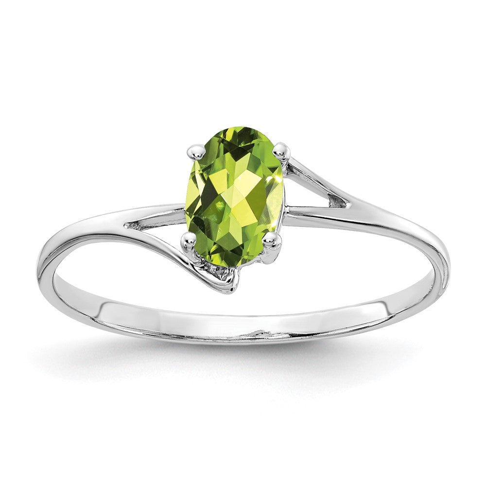 14K Weißgold Ring mit ovalem Peridot, 6x4mm