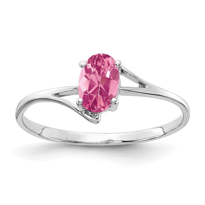 14K Weißgold Ring mit ovalem Rosa Turmalin, 6x4mm