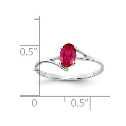 14K Weißgold Ring mit ovalem Rubin 6x4mm