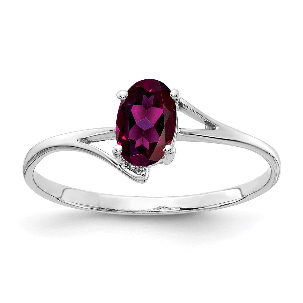 14K Weißgold Ring mit ovalem Rhodolith-Granat 6x4mm