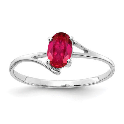 14K Weißgold Ring mit ovalem Rubin 6x4mm
