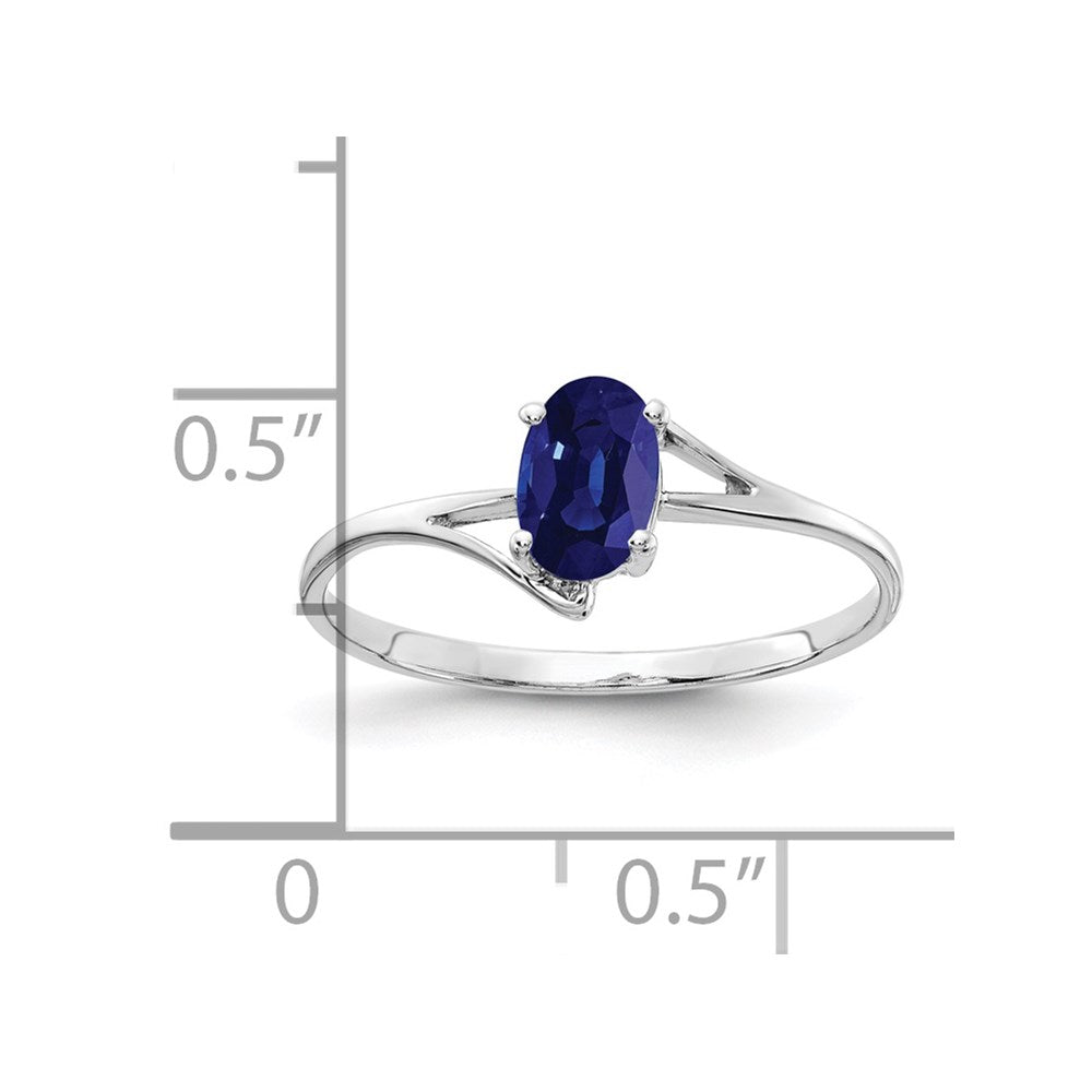 14K Weißgold Ring mit ovalem Saphir, 6x4 mm