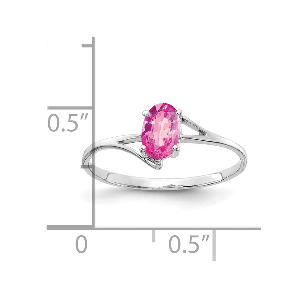 14K Weißgold Ring mit ovalem rosa Saphir, 6 x 4 mm