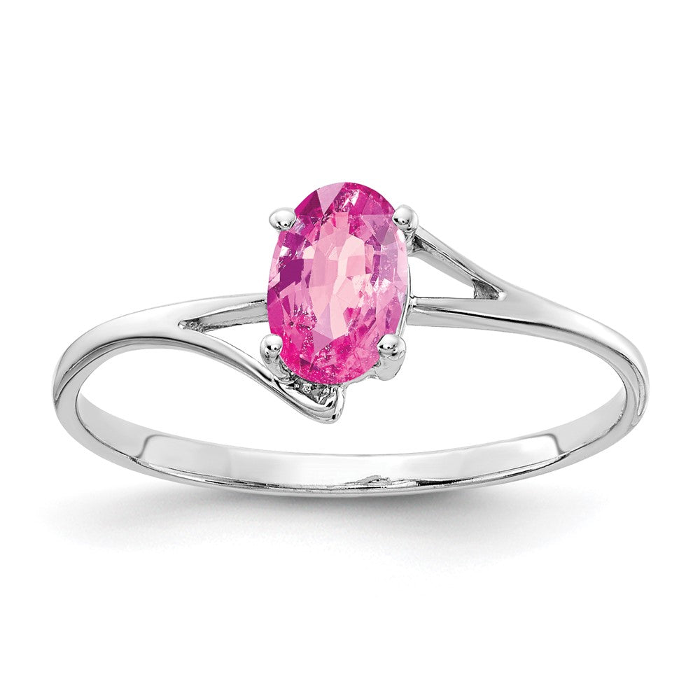 14K Weißgold Ring mit ovalem rosa Saphir, 6 x 4 mm