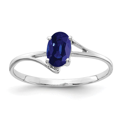 14K Weißgold Ring mit ovalem Saphir, 6x4 mm
