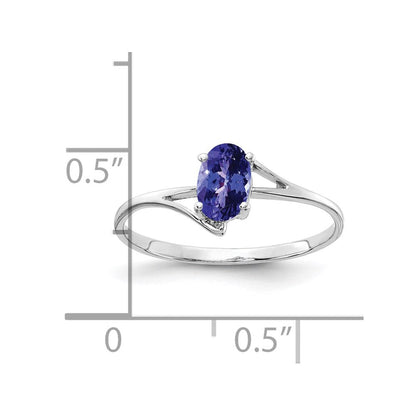14K Weißgold Ring mit ovalem Tansanit, 6x4 mm