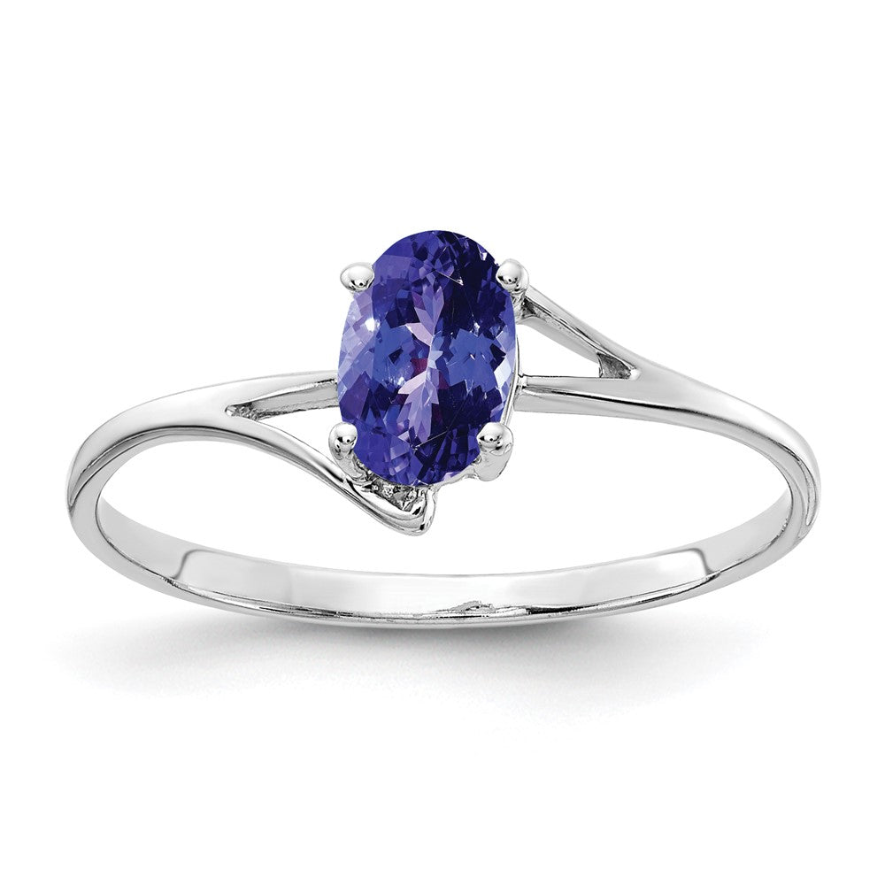 14K Weißgold Ring mit ovalem Tansanit, 6x4 mm