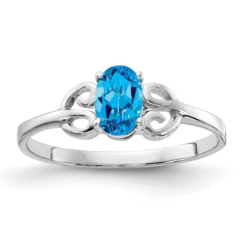 14K Weißgold Ring mit ovalem Blautopas 6x4mm