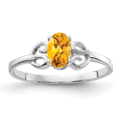 14K Weißgold Ring mit ovalem Citrin, 6x4mm