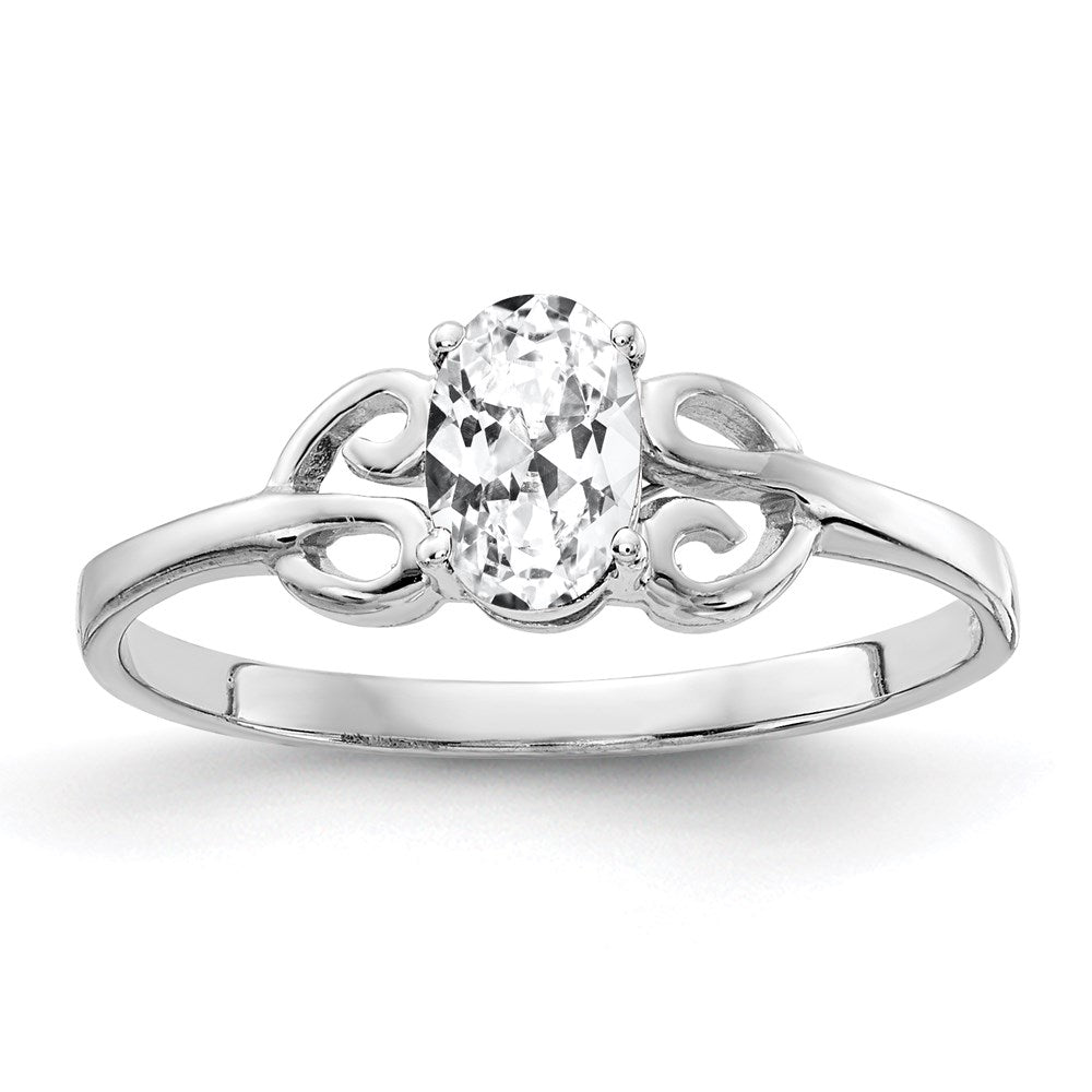 14K Weißgold Ring mit ovalem Zirkonia, 6x4 mm
