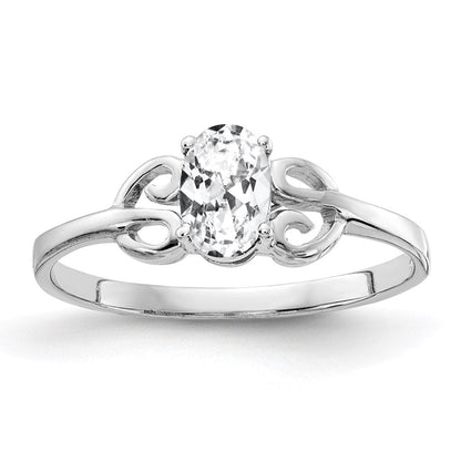 14K Weißgold Ring mit ovalem Zirkonia, 6x4 mm