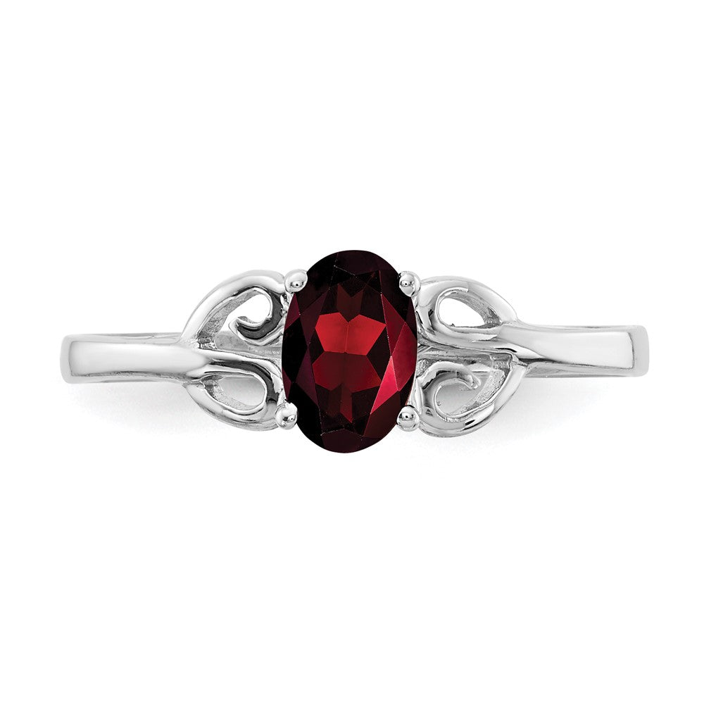 14K Weißgold Ring mit ovalem Granat, 6 x 4 mm