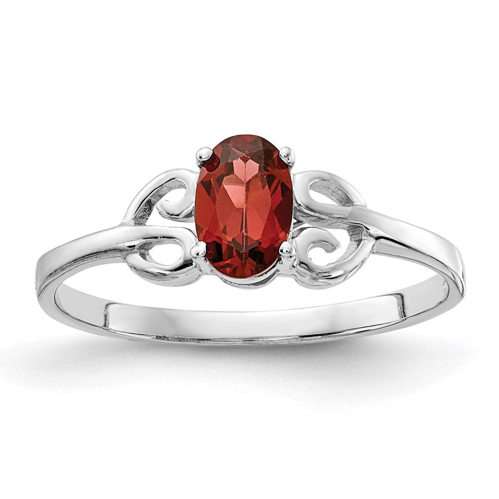 14K Weißgold Ring mit ovalem Granat, 6 x 4 mm