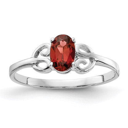 14K Weißgold Ring mit ovalem Granat, 6 x 4 mm