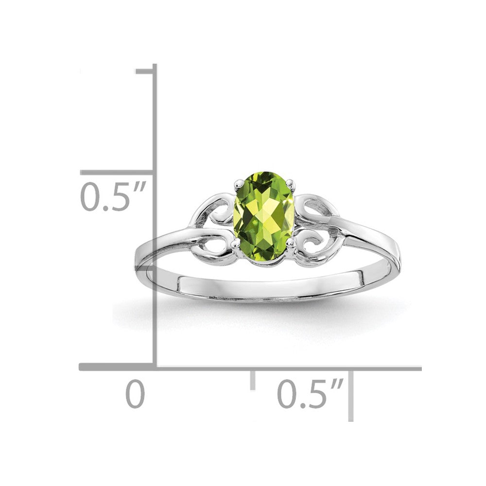 14K Weißgold Ring mit ovalem Peridot 6x4mm