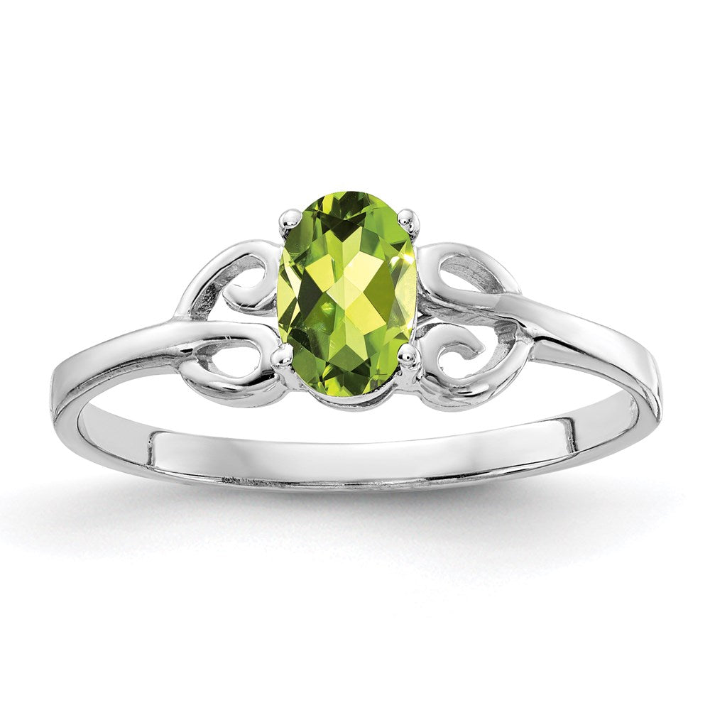 14K Weißgold Ring mit ovalem Peridot 6x4mm