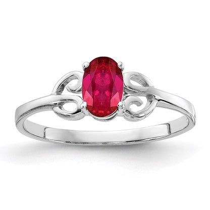 14K Weißgold Ring mit ovalem Rubin 6x4mm