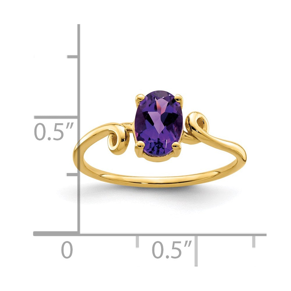 14K Gelbgold 7x5 mm Ovaler Amethyst Checkerschliff-Ring