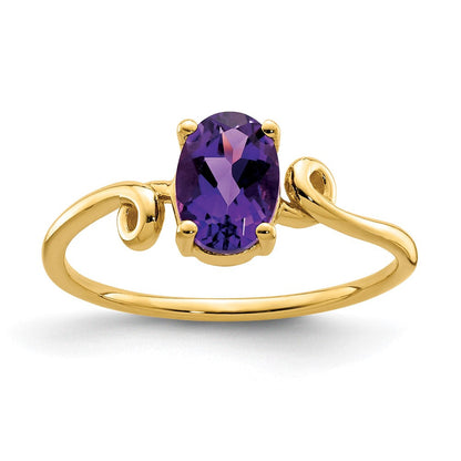 14K Gelbgold 7x5 mm Ovaler Amethyst Checkerschliff-Ring