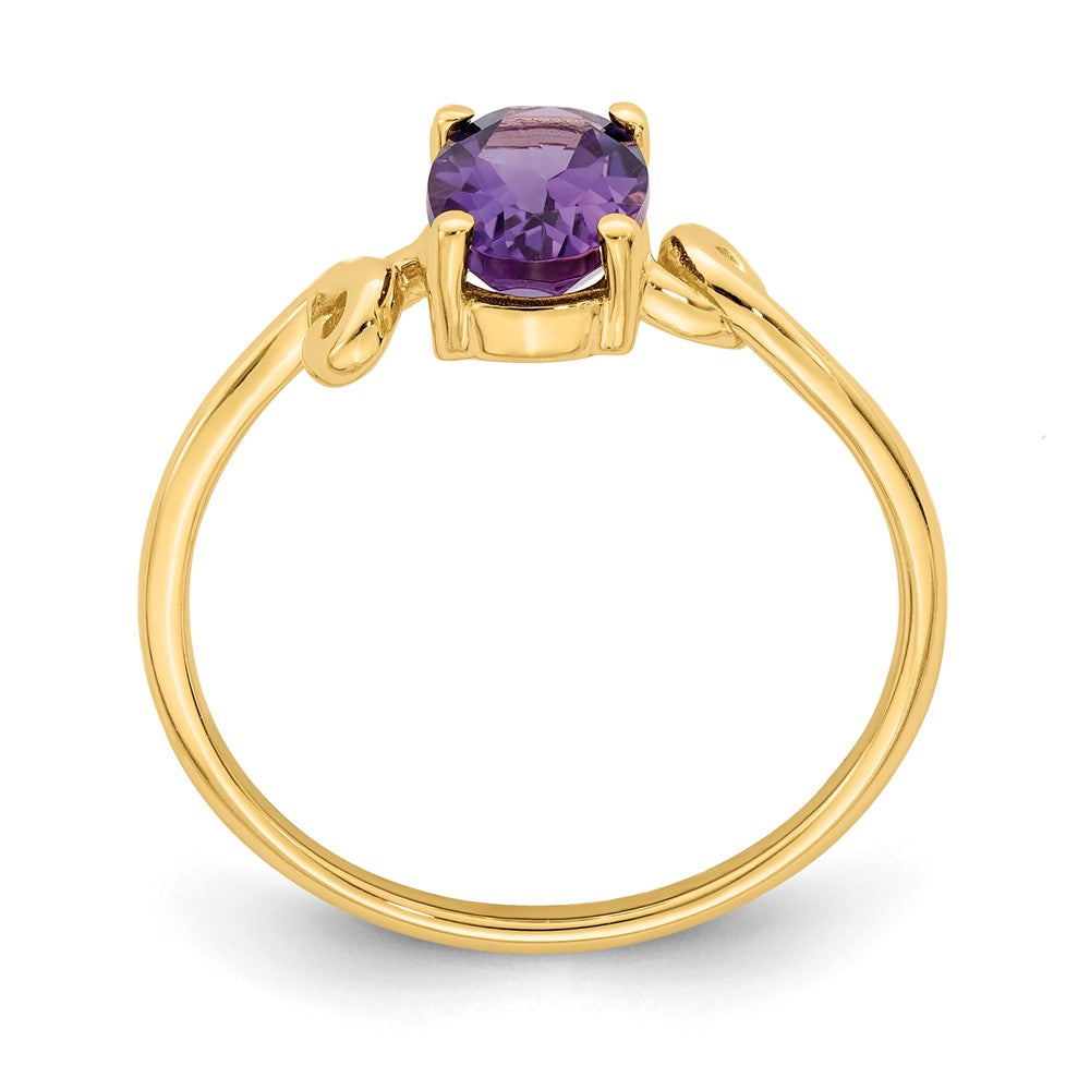 14K Gelbgold Ring mit ovalem Amethyst, 7x5 mm