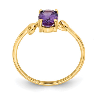 14K Gelbgold Ring mit ovalem Amethyst, 7x5 mm